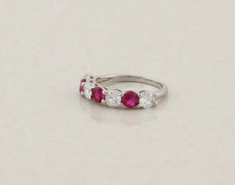 Sterling Silver Lab Created Ruby & CZ Band Ring Size 6 Stackable Woman Teen